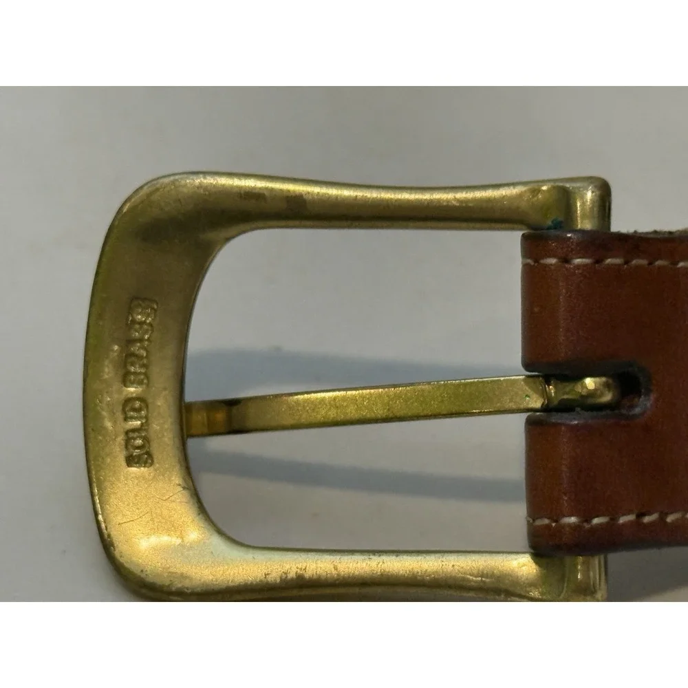 Vintage Torino brown leather belt 40 Solid Brass Buckle Woven‎ Beige Braided